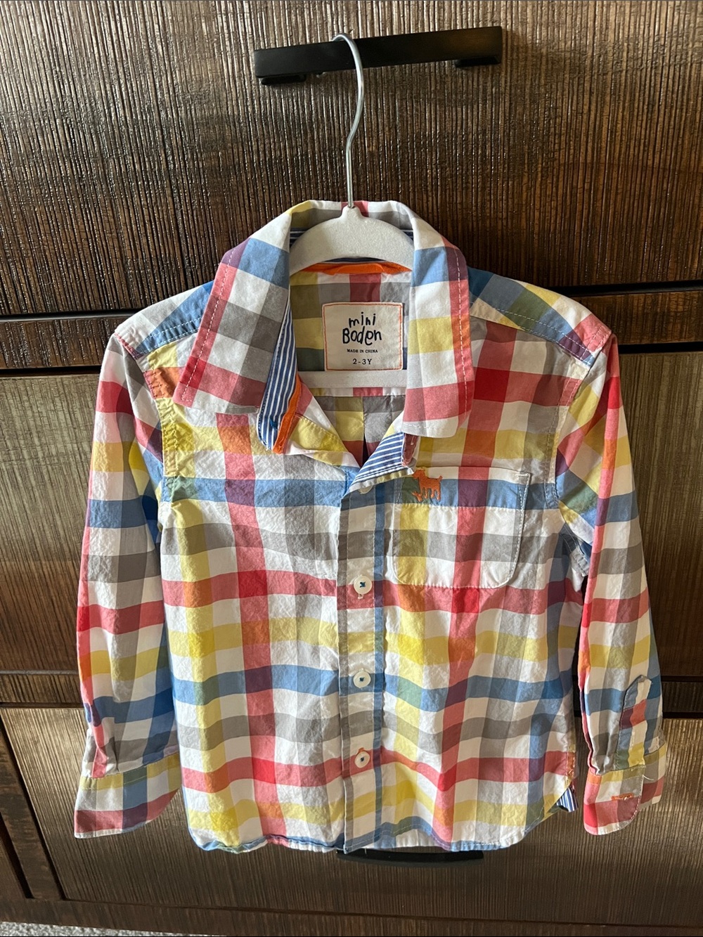 Mini Boden Red Blue Yellow Plaid Button-Down Shirt - Kids 2-3